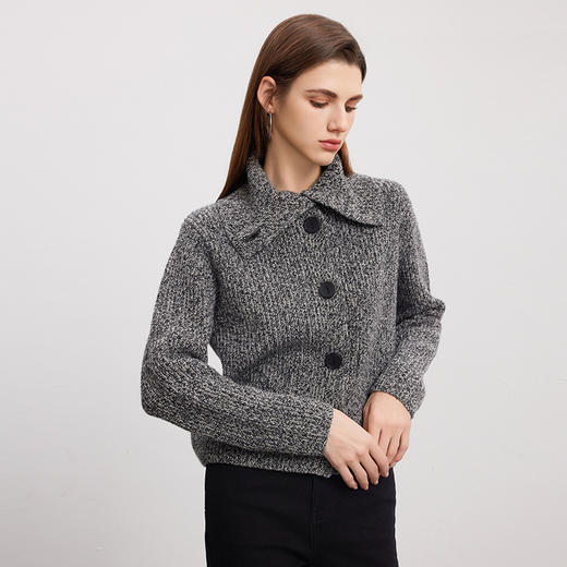 【大翻领混色羊绒开衫】羊绒世家秋冬新品女士100%山羊绒加厚保暖针织外套 商品图3