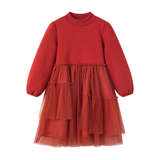 笛莎千与女童连衣裙2024冬季新款女童甜美半高领加绒连衣裙 商品图4