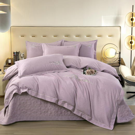 【简约轻奢风】全棉磨毛肌理纹刺绣床盖夹棉四件套 商品图0