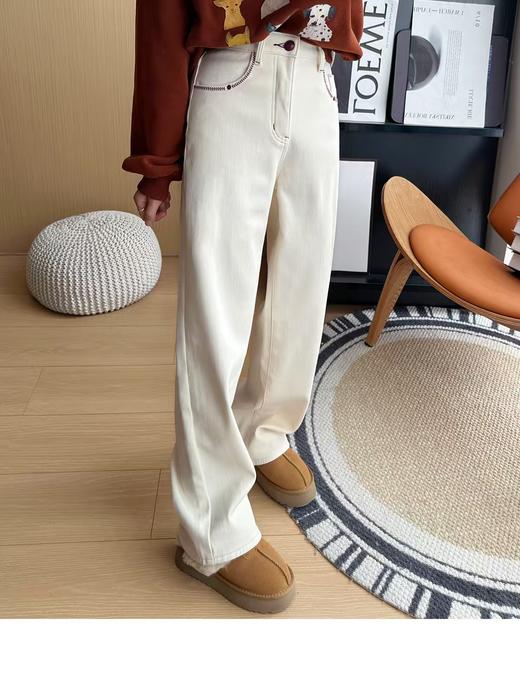 认准土耳其98棉麦穗糯米加绒窄版直筒白牛仔裤 商品图3