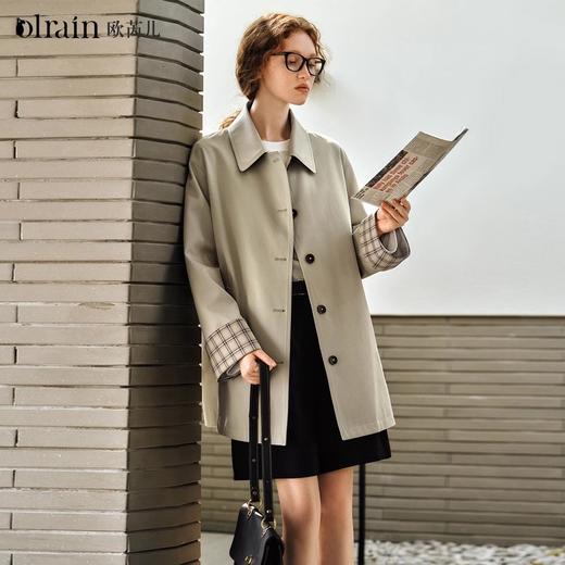 OLrain欧芮儿韩系中长款风衣女春季2025年新款百搭翻领设计感外套 商品图0