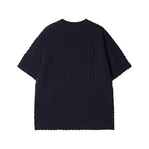 38658早春新款时尚个性韩版纯色格子圆领短袖上衣压皱百搭情侣套头T恤 商品图5