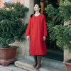 绽放014朵/年服圆领手工盘扣新中式亚麻色织斜门襟红色绗棉连衣裙 商品缩略图3
