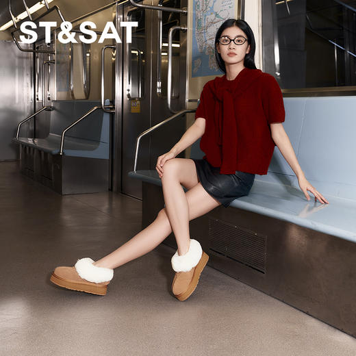 星期六甜感毛领加绒厚底短款雪地靴SSC4118C7W 商品图1