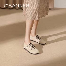 千百度复古真皮牛津鞋女款温柔风晚晚单鞋平底鞋舒适A25110007