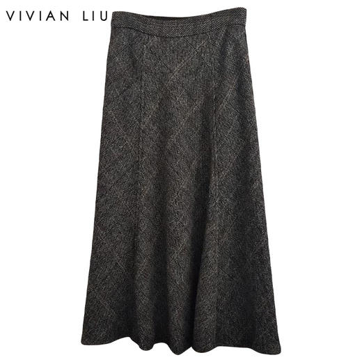 VIVIAN LIU TD2457402秋女装新款时尚A字大裙摆格子长款半裙 商品图0