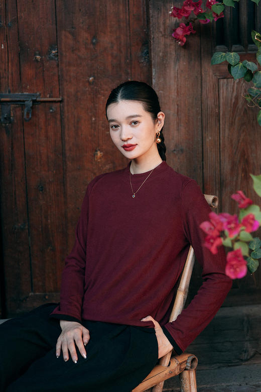 绽放旅行女装020朵/温暖绒撞色边小立领长袖T恤打底衫 商品图5