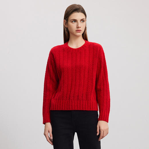 【经典圆领绞花羊绒衫】羊绒世家秋冬新品女士羊绒+桑蚕丝立体保暖毛衣 商品图2