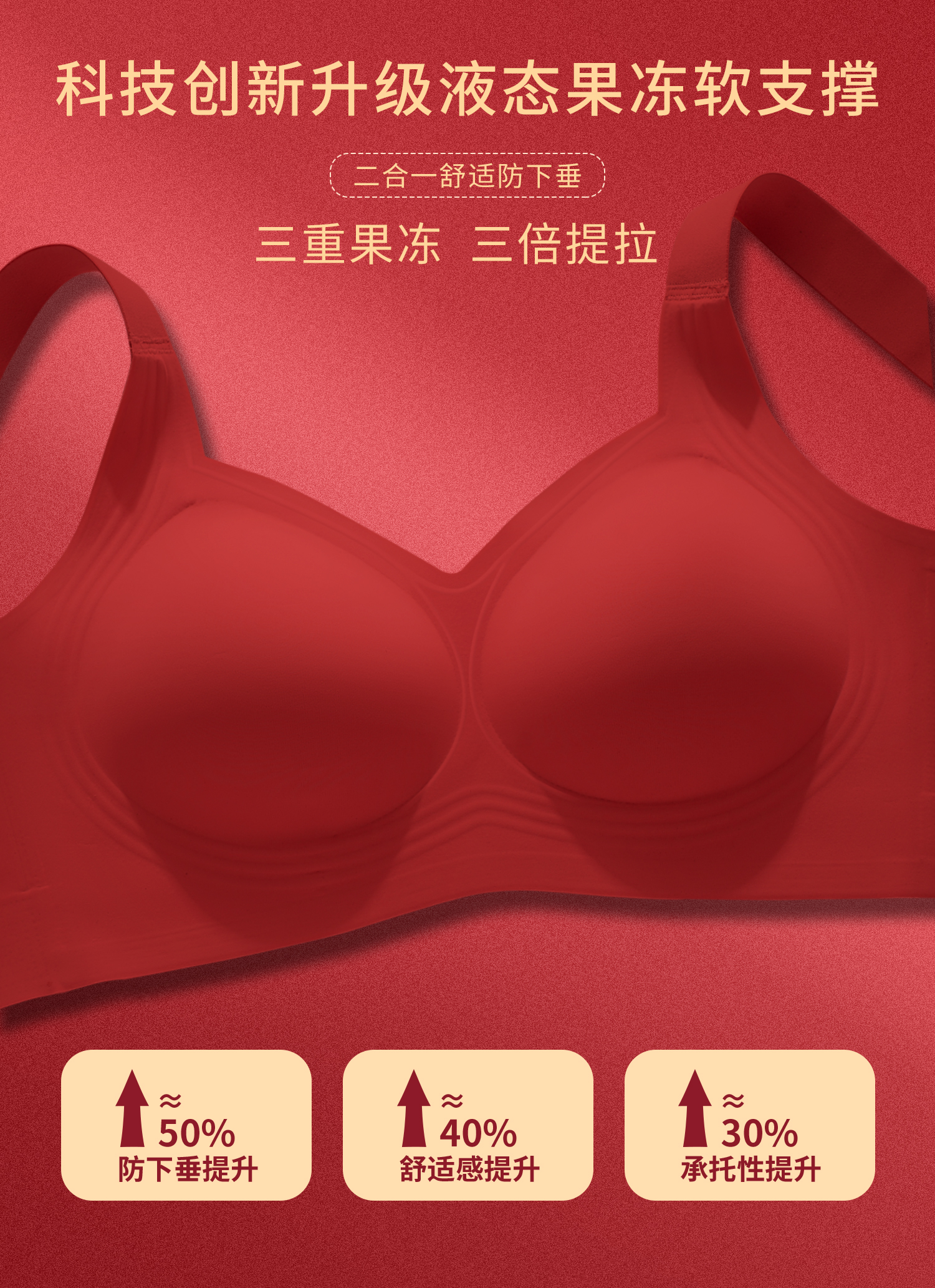 （多色可选）本命年红色大码内衣文胸三重提拉果冻胶软支撑减压无痕内衣#2402