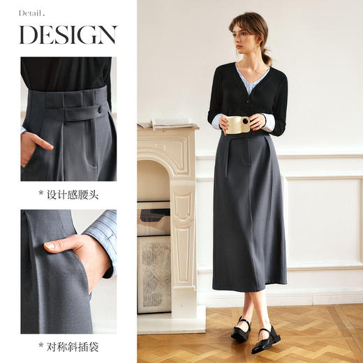 OLrain欧芮儿灰色高腰半身裙女春季2025年新款通勤压褶高级感半裙 商品图1