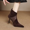 【预售5天】巨好看~显瘦气质真皮羊翻皮短靴女单靴细高跟小个子拼色尖头秋冬SLLK&sl-7815 商品缩略图1