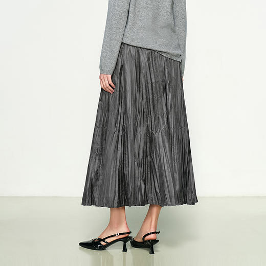 NEELLY纳俪商场同款春季新款百搭通勤简约百褶半身裙女气质长裙N25011E01030 商品图1