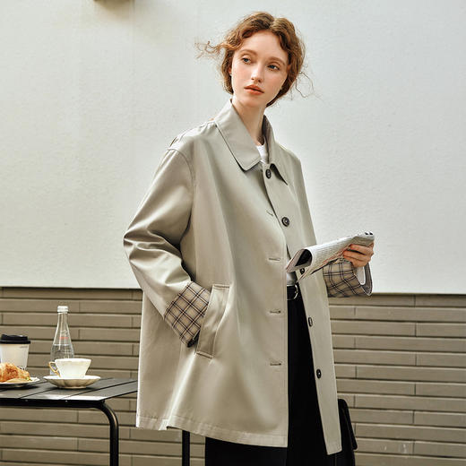 OLrain欧芮儿韩系中长款风衣女春季2025年新款百搭翻领设计感外套 商品图1