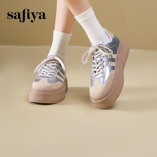 Safiya/索菲娅2025春蕾丝边芭蕾风拼色复古透气百搭厚底德训鞋 SFD1112025 商品图1
