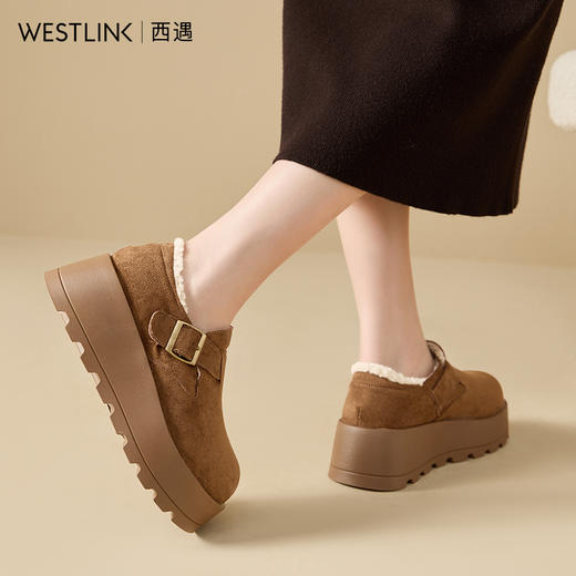 西遇厚底勃肯鞋女冬季加绒新款雪地靴增高松糕鞋加厚保暖棉鞋V0047941 商品图3