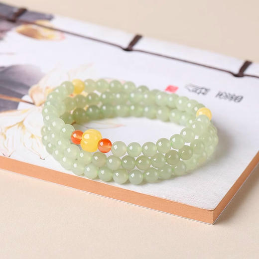 皓腕凝冰雪天然和田玉多圈手串6mm 南红玛瑙手链天然蜜蜡带证书 商品图2