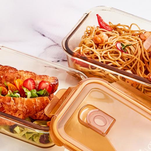 康宁玻璃保鲜盒琥珀色玻璃饭盒便携便当盒 琥珀色玻璃保鲜盒3件套 商品图3