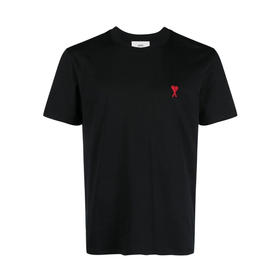 AMI 男士徽标刺绣棉质圆领短袖T恤 黑色 BFUTS001 724 001