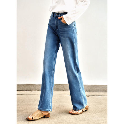 OLrain欧芮儿蓝色直筒牛仔裤女春季2025年新款高腰洗水休闲长裤 商品图1