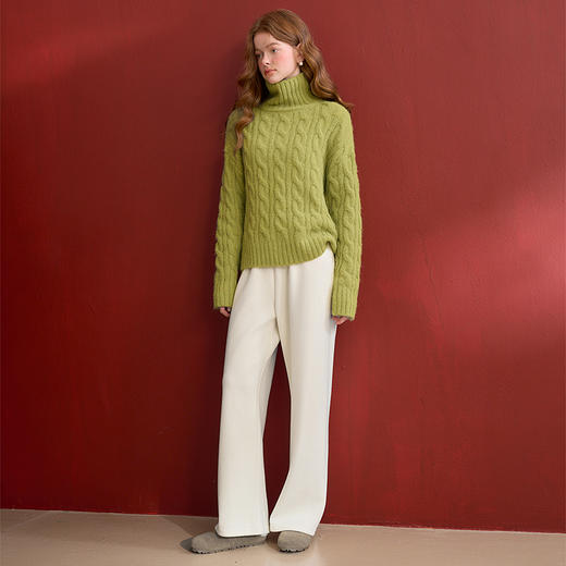 西遇粉色加绒加厚阔腿裤女新款休闲宽松小个子直筒卫裤D0044109 商品图3