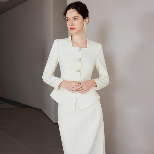 IWY/富家千金感穿搭套装米白色亮丝混纺小香风正装套装气质职业装春款CS2157 商品图2