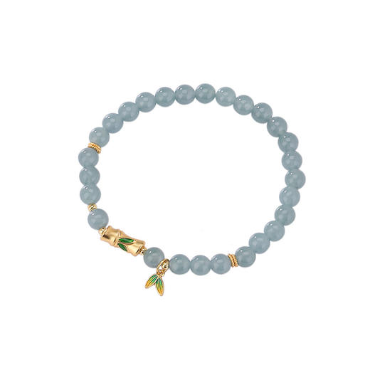 【清潭翠竹】S925银镀金蓝水翡翠竹节竹叶圆珠手串【CW-SL11725-6】 商品图4