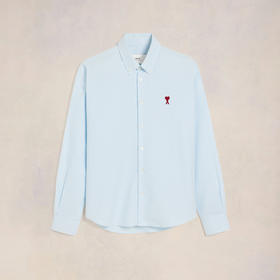 AMI 男士徽标刺绣条纹棉质牛津纽扣长袖衬衫 浅蓝色 BFUSH063 CO0087 475