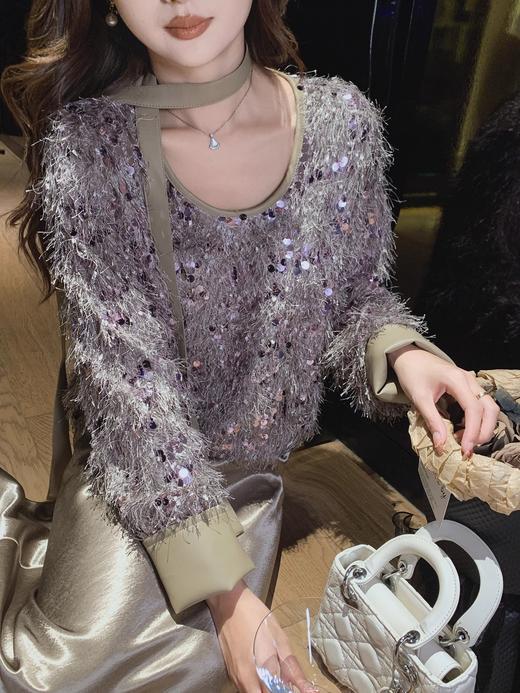 张心子【银河梦境】气质氛围感亮片丝带流苏上衣 U2412018 商品图4
