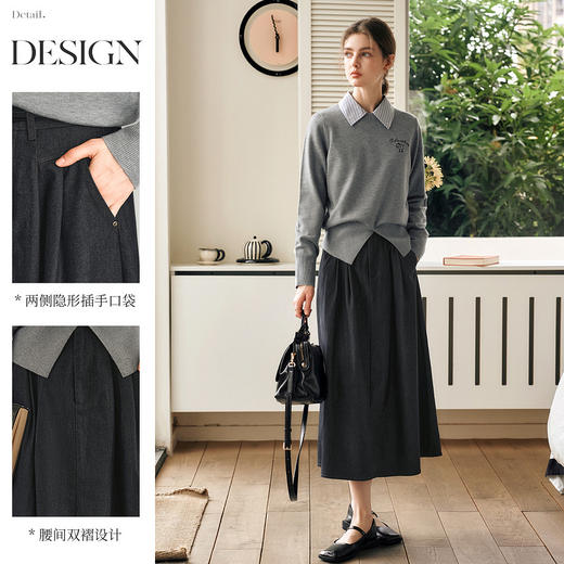 OLrain欧芮儿法式复古半身裙女春季2025年新款褶皱通勤牛仔A字裙 商品图2