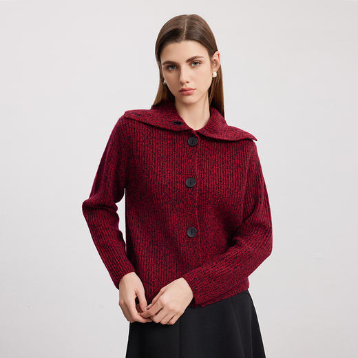 【大翻领混色羊绒开衫】羊绒世家秋冬新品女士100%山羊绒加厚保暖针织外套 商品图2
