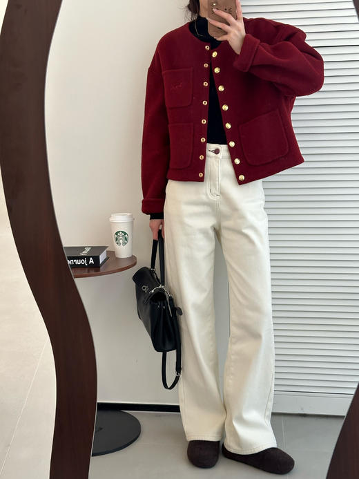 认准土耳其98棉麦穗糯米加绒窄版直筒白牛仔裤 商品图1