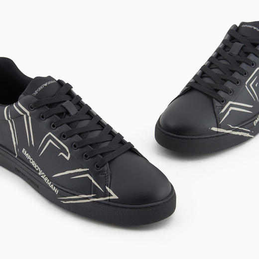 EMPORIO ARMANI 阿玛尼 男士老鹰徽标印花休闲运动鞋 黑色 X4X598 XD431 U166 商品图3