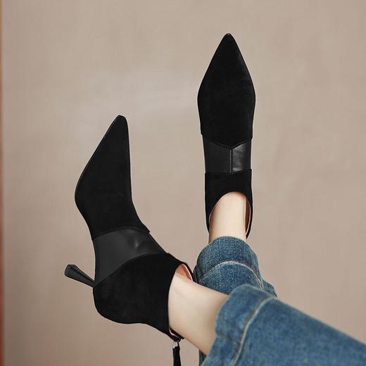 【预售5天】巨好看~显瘦气质真皮羊翻皮短靴女单靴细高跟小个子拼色尖头秋冬SLLK&sl-7815 商品图2