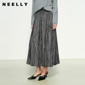 NEELLY纳俪商场同款春季新款百搭通勤简约百褶半身裙女气质长裙N25011E01030