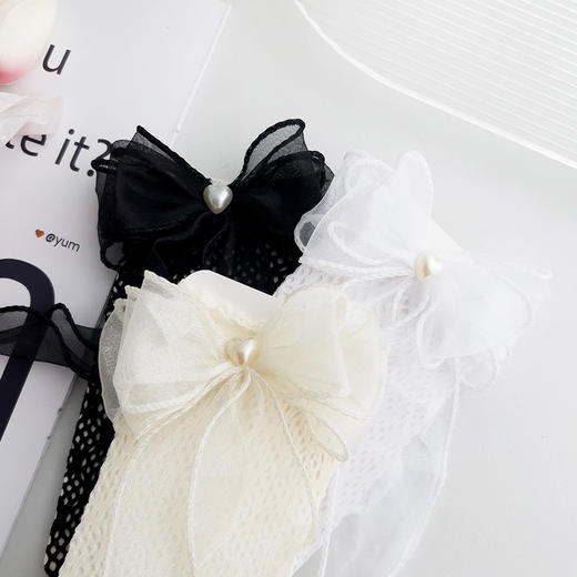 【买一送一！】三层蝴蝶结 珍珠爱心网眼袜 儿童袜子薄款 小腿袜女童宝宝 春夏蕾丝袜-QQ 商品图3