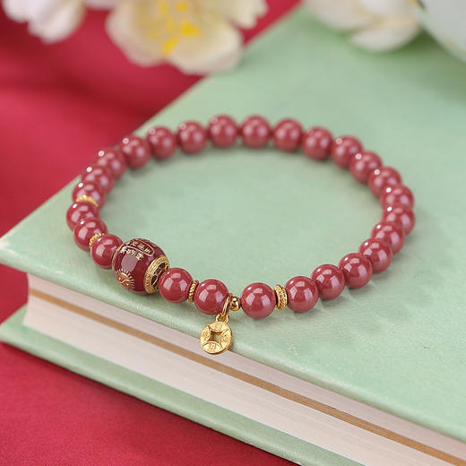 【日进斗金】S925银镀金帝王砂朱砂钱币路路通手串【CW-SL11733-3】 商品图1