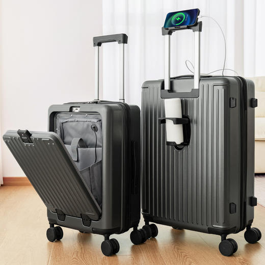 自然醒前开口行李箱女20寸小型登机箱新款宽拉杆多功能大容量24寸旅行箱YS6607 商品图2