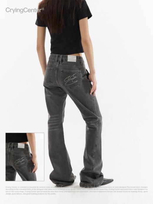 CryingCenter 美式复古做旧水洗灰低腰微喇牛仔裤 哭喊中心 商品图1