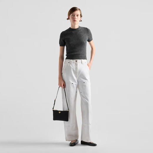 PRADA 普拉达 女士珐琅金属三角形徽标再生尼龙单肩包 黑色 1NE545 2C05 F0002 商品图3