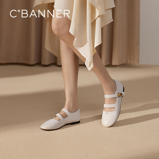 千百度复古羊皮低跟玛丽珍鞋女款晚晚鞋平底浅口单鞋A25184702 商品图0