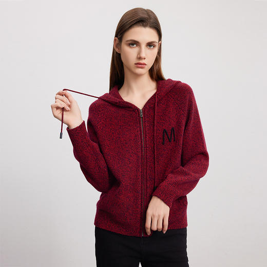 【连帽运动针织开衫】羊绒世家秋冬新品女士100%山羊绒混色针织开衫外套 商品图0