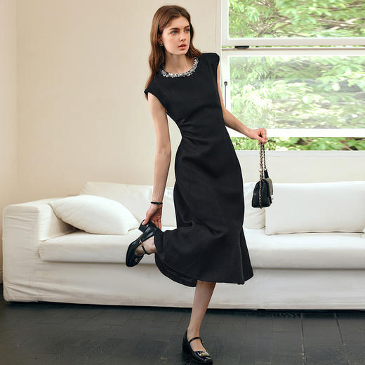 OLrain欧芮儿法式黑色连衣裙女春季2025年新款赫本风无袖气质长裙 商品图1