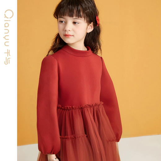 笛莎千与女童连衣裙2024冬季新款女童甜美半高领加绒连衣裙 商品图1