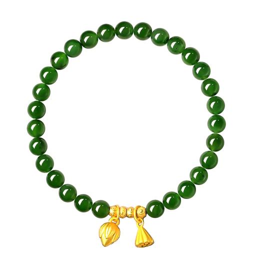 好运莲莲天然和田玉碧玉手串6mm  甄选玺晶级 温润有方菠菜绿圆珠和田玉手链带证书 商品图4