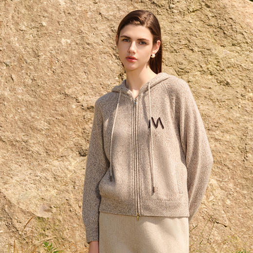 【连帽运动针织开衫】羊绒世家秋冬新品女士100%山羊绒混色针织开衫外套 商品图3