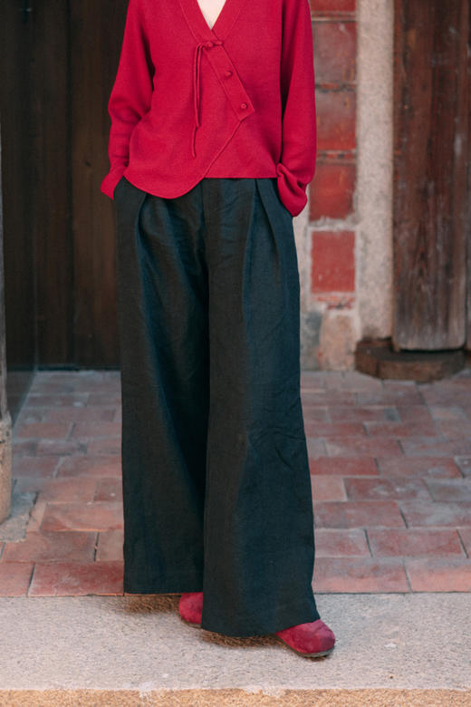 绽放旅行女装021朵/冬季5*5皱重磅砂洗亚麻松紧腰直筒休闲长裤 商品图5