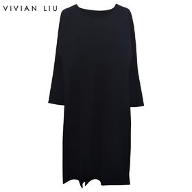 VIVIAN LIU R2357401秋女装新款时尚圆领宽松长袖针织连衣裙