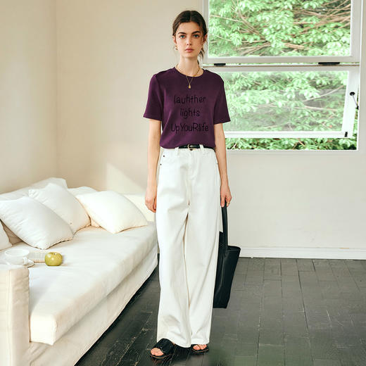 OLrain欧芮儿紫色短袖T恤女春季2025年新款百搭宽松休闲圆领上衣 商品图3