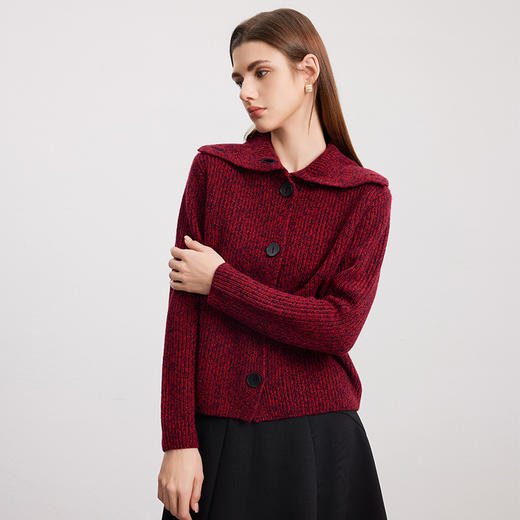 【大翻领混色羊绒开衫】羊绒世家秋冬新品女士100%山羊绒加厚保暖针织外套 商品图0