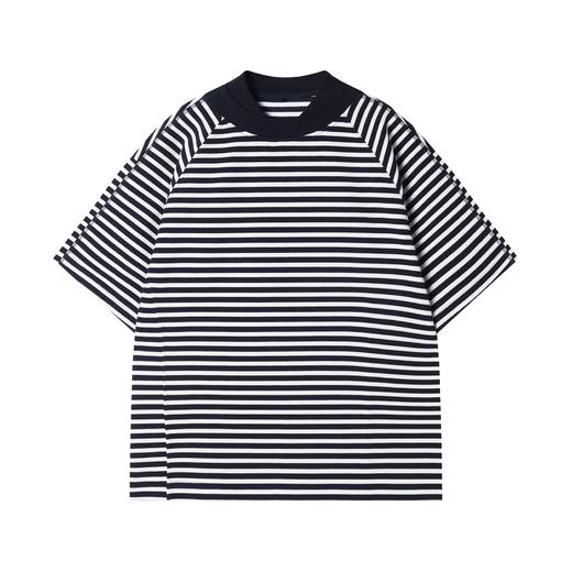 38715早春新款时尚个性韩版条纹双领口圆领短袖上衣休闲百搭情侣T恤潮 商品图1